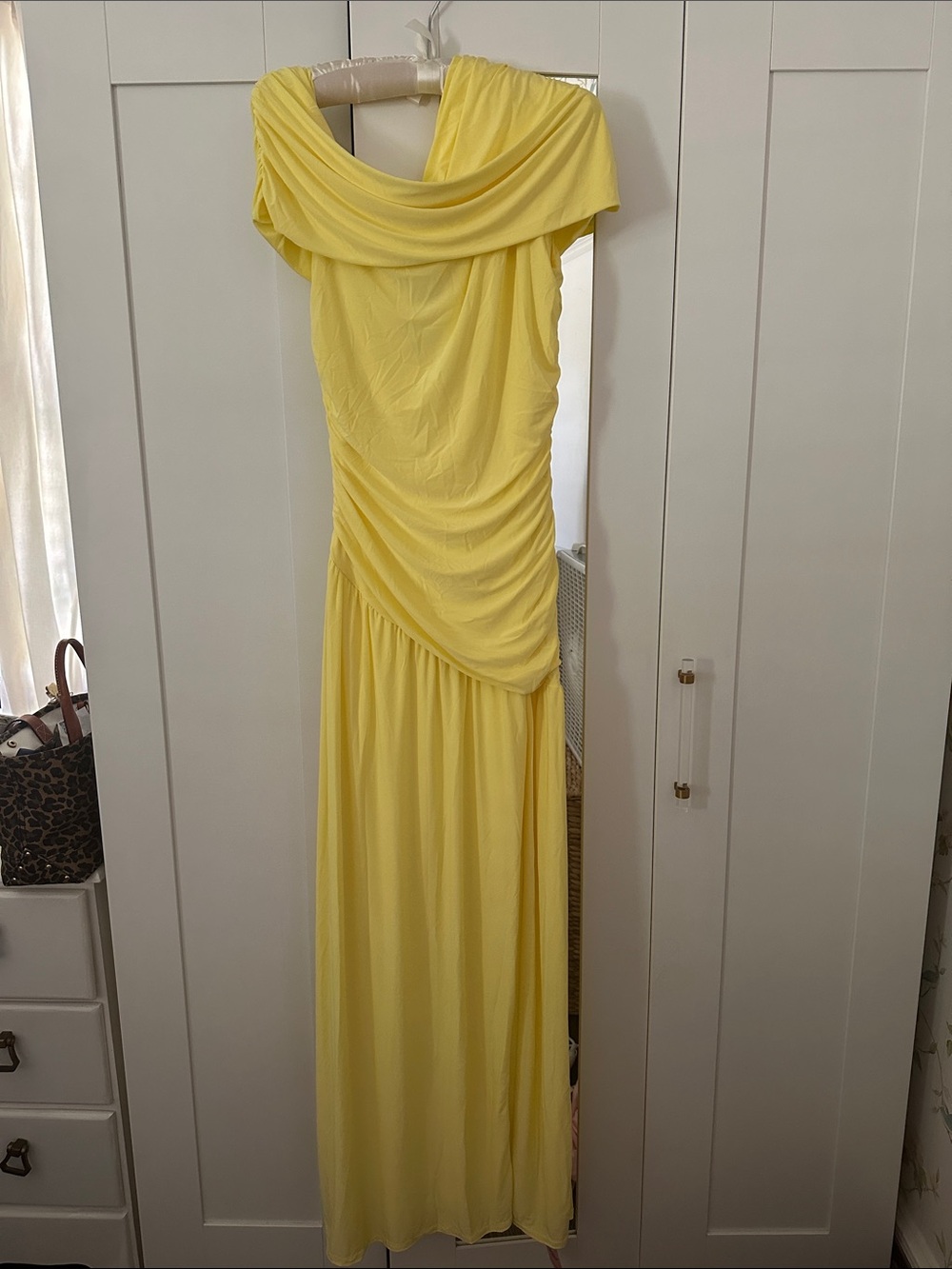 PrettyLittleThing Butter Yellow Off-Shoulder Ruched Size 12